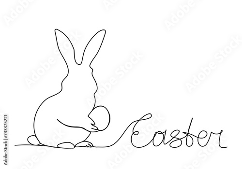 Easter rabbit with egg  one line drawing vector illustration.