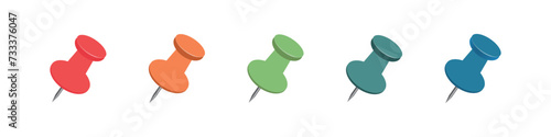 Push pin icon set in flat style.