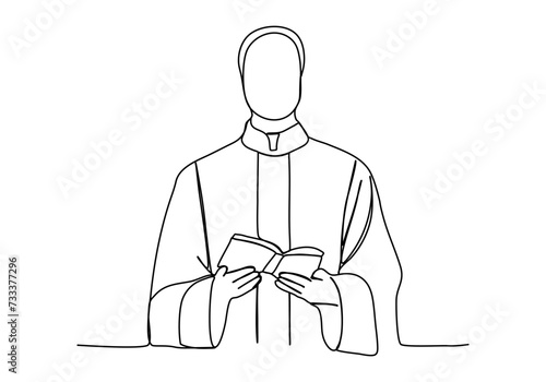 Priest, one line drawing vector illustration.