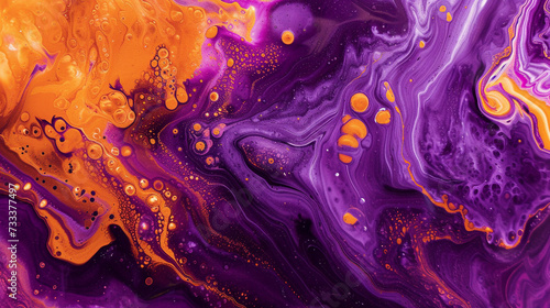 Velvet Violet on Abstract Art Burnt Orange Paint Background with Liquid Fluid Grunge Texture