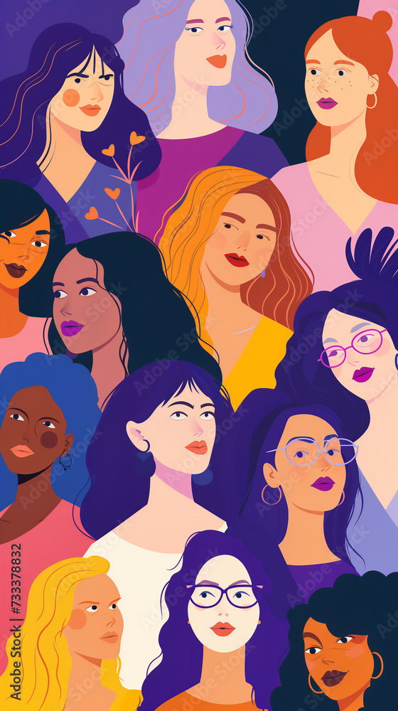 Vector illustration of a group of women with different nationalities and cultures

