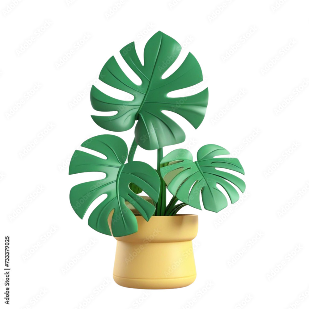  3d render a plant in a pot  on isolated transparent background png, generated with AI