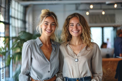 Two stylish ladies radiate joy as they pose in trendy clothing against a textured wall, showcasing their fashionable accessories and beaming smiles