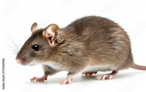 Side profile of a sleek brown rat standing on hind legs with a clean white background.
