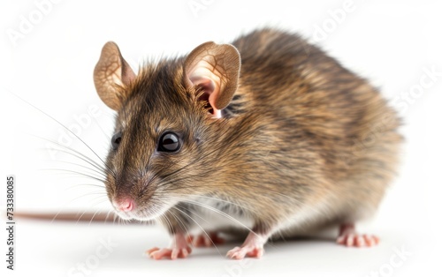Gentle brown rat looking forward with a soft focus, set against a pure white background.