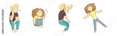 Man and Woman Character Relax Engaged in Different Activity Vector Set