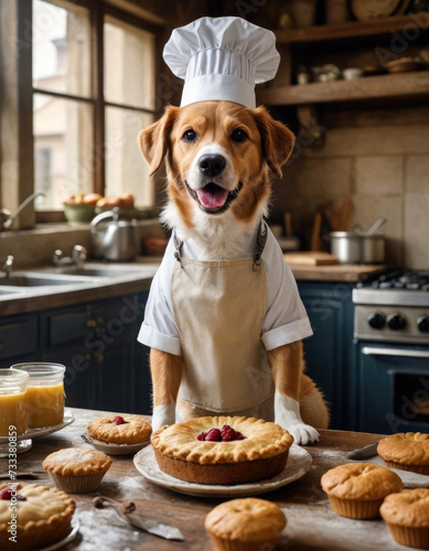 Charming Chef: Cute Funny Dog Whips Up Sweet Treats in Apron and Hat