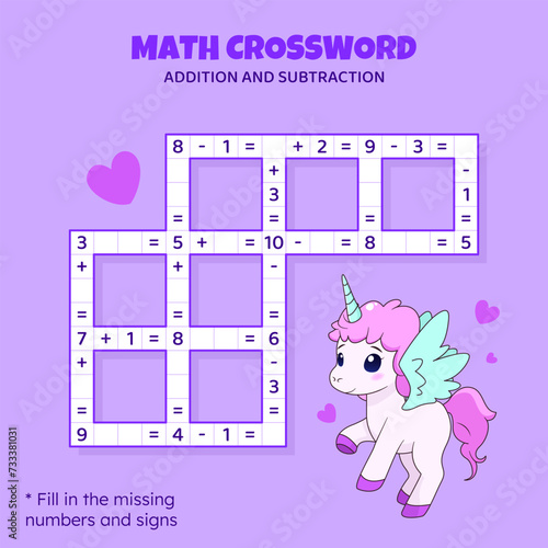 Cuadro en lienzo Math Crossword puzzle for kids