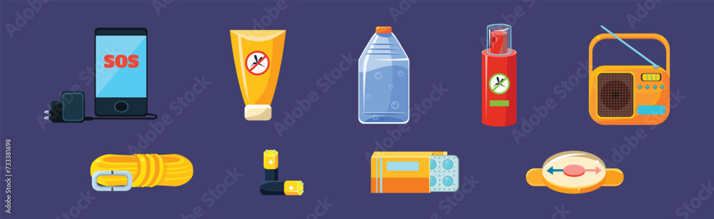 Outing Object and Equipment for Camping and Travel Vector Set Outing Object and Equipment for Camping and Travel Vector Set