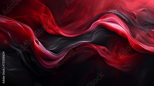 Fluid sweeps of radiant crimson and electric indigo blending seamlessly, creating a dynamic and energetic abstract expression on a canvas painted in deep, rich black. 