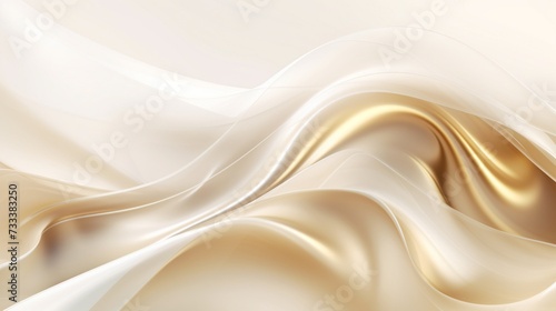 A high-definition image showcases the brilliance of abstract white and golden liquid, forming an exquisite wavy background that exudes luxury.