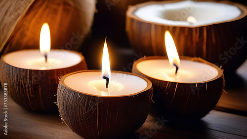 Natural handmade candles in coconut.