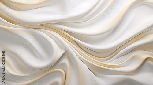 A high-definition snapshot freezes a moment of liquid luxury, as abstract white and golden waves create a resplendent wavy tapestry.