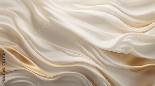 A high-definition snapshot freezes a moment of liquid luxury, as abstract white and golden waves create a resplendent wavy tapestry.