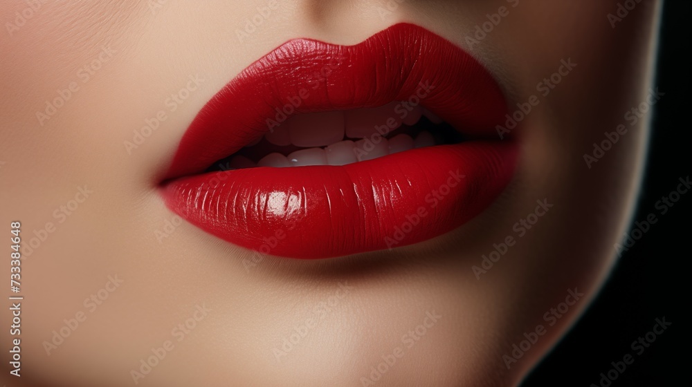 Close-Up of Woman's Red Lips with Softly Textured Skin. Beauty and Makeup Concept. Close-Up of Woman's Red Lips with Softly Textured Skin. Beauty and Makeup Concept.