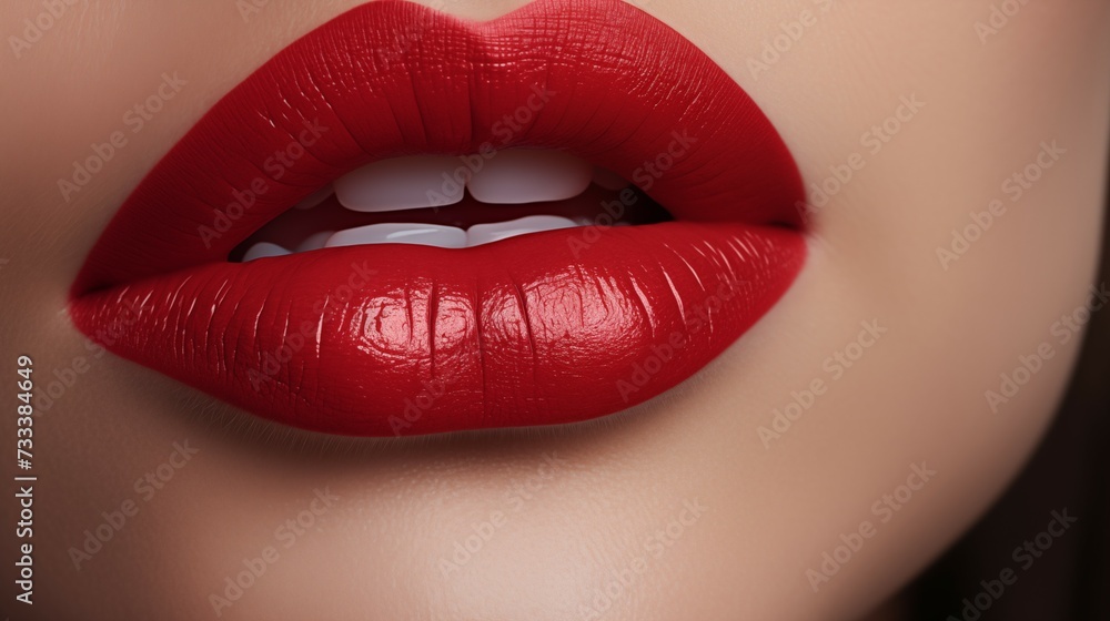 Close-Up of Woman's Red Lips with Softly Textured Skin. Beauty and Makeup Concept. Close-Up of Woman's Red Lips with Softly Textured Skin. Beauty and Makeup Concept.