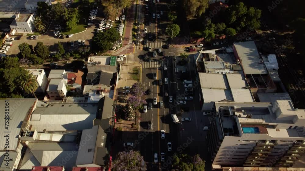 City buildings, cars traffic on street, road, aerial view from drone, copter on Buenos Aires. City buildings, cars traffic on street, road, aerial view from drone, copter on Buenos Aires.