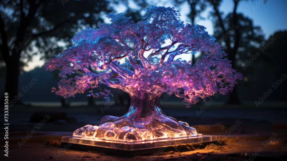 Glowing tree at night under a magnificent sky Glowing tree at night under a magnificent sky