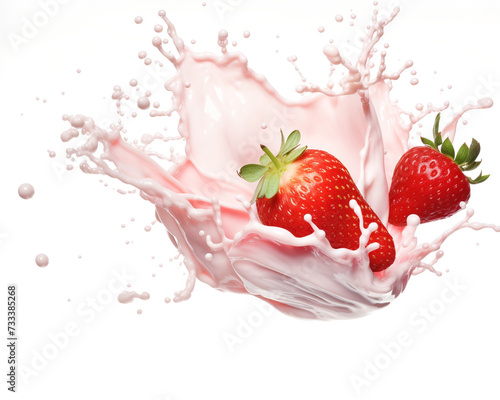 Milk splash with strawberries isolated on white background