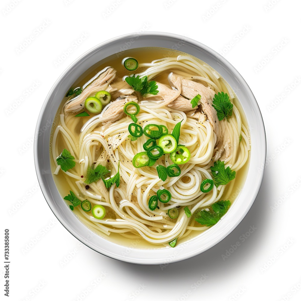 noodle soup closeup isolated on plain background noodle soup closeup isolated on plain background