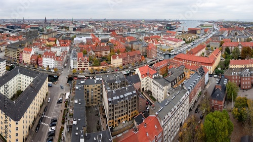 Panorama cityscape of Copenhagen, Denmark from lookout tower photo