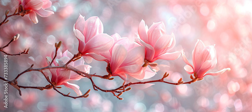 banner of blossom magnolia. concept of first spring flowers  light background 