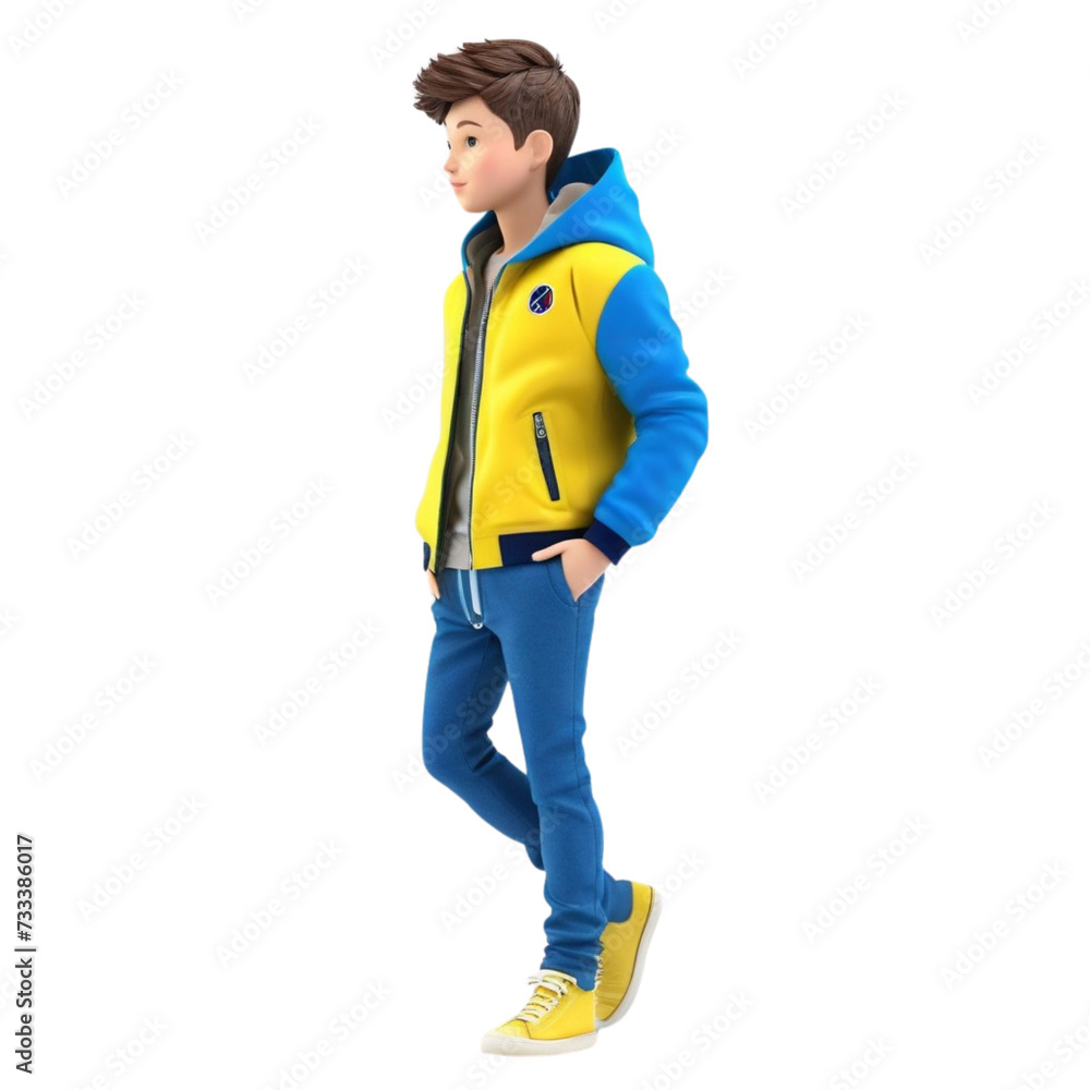 3d a young man with a yellow jacket and black pant on isolated transparent background png, generated with AI 3d a young man with a yellow jacket and black pant on isolated transparent background png, generated with AI