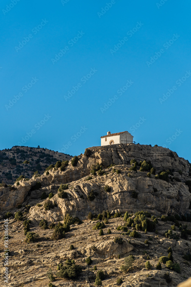 Small church on the hill, in Xodos town, Comunidad Valenciana, Spain.