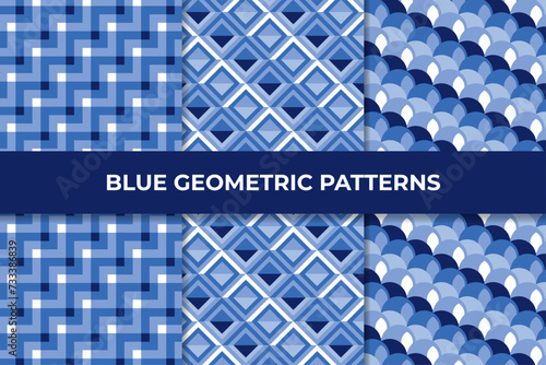 Colección de patrones geométricos azules