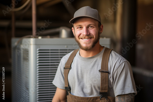 Experienced technician with a smile conducting air conditioner maintenance for optimal performance
