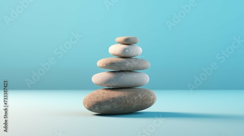 Zen Stone Stack on a Serene Blue Gradient Background. Balance and Harmony Concept. Stones symbolising peace and calm energy.