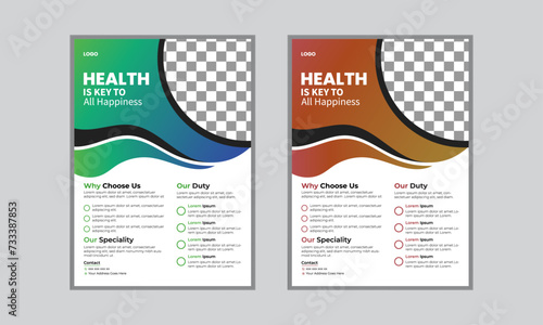 Modern leaflet design template of medical health scaleable vactor file with two color  version avaiable. photo