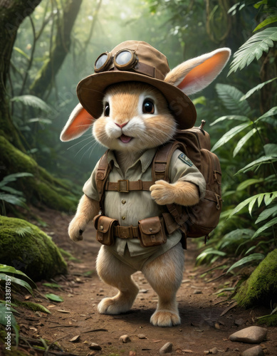 Whimsical Jungle Journey: Cut Funny rabbit's Tiny Hat Adventure photo