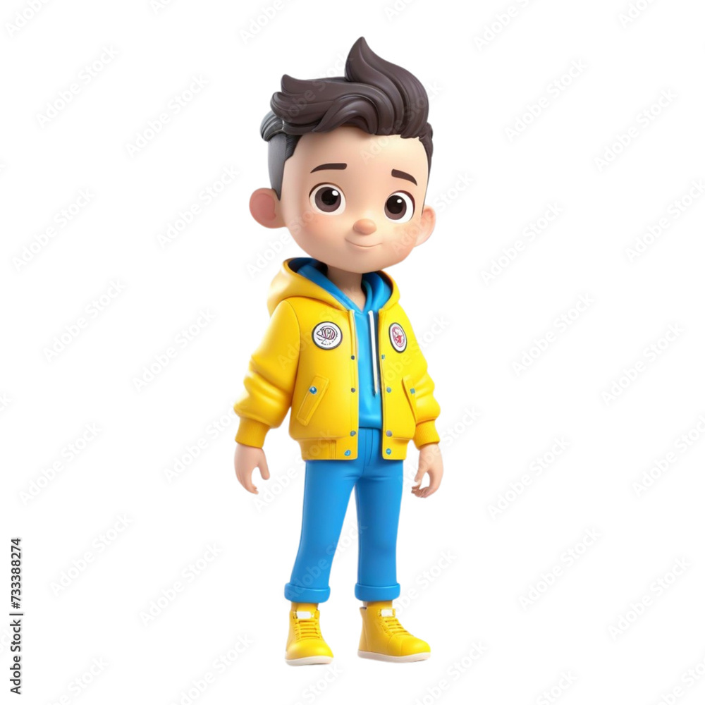 3d a young man with a yellow jacket and black pant on isolated transparent background png, generated with AI