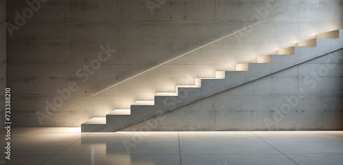 Minimalist concrete stairs with sleek LED strip lighting underneath, highlighting the stairs' sharp angles.