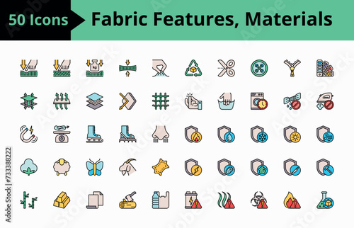 Fabric properties coloured and colorful icons set