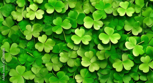 Green clover leaves background texture. St. Patrick's Day greeting card. Shamrock Irish festival symbol.Generative AI