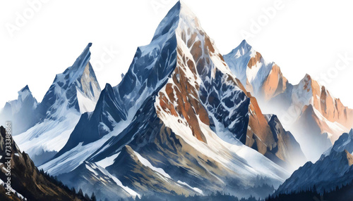 Majestic mountain peaks with snow-capped summits isolated transparent background © New2023