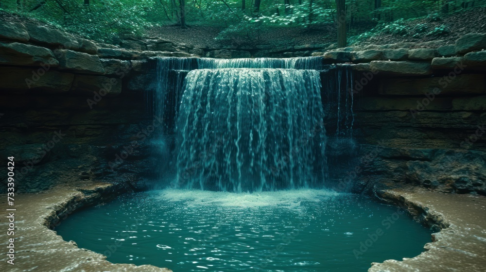 Naklejka premium a waterfall in the middle of a body of water with a pool of water in the middle of the pool and a waterfall in the middle of the middle of the pool.