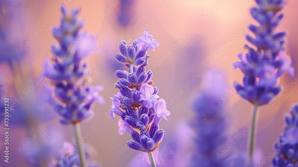 Naklejka premium a close up of a bunch of flowers with a blurry background of purple flowers in the foreground and a blurry background of pink flowers in the foreground.
