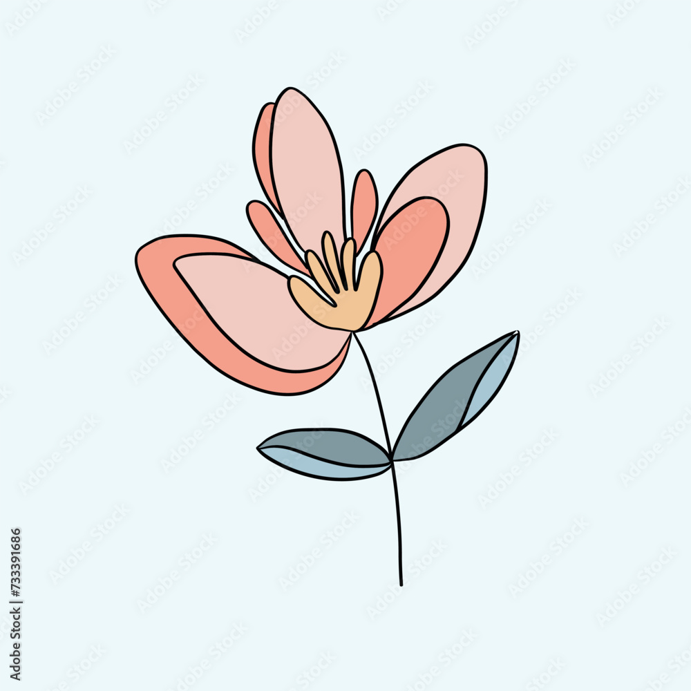 flower vector illustration of an unusual, hand-drawn, cute, universal. Spring Summer. 