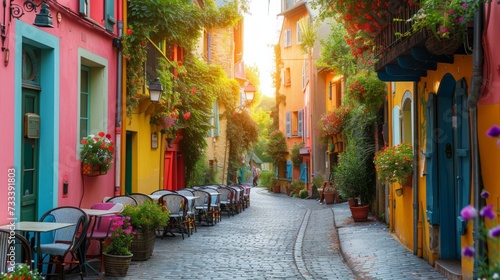 A charming European village, with cobblestone streets © olegganko