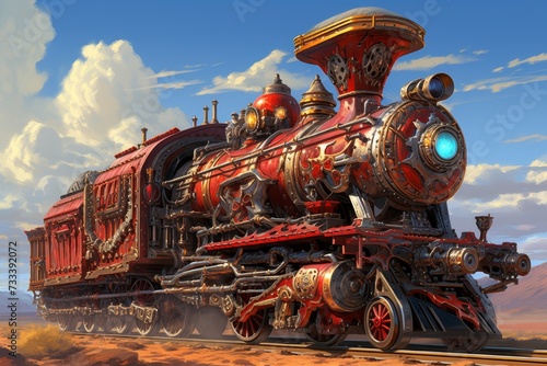 Vintage steam locomotive inspired by the unique aesthetic of the borderlands video game series photo