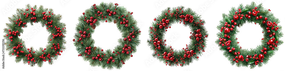 tree wreath with red berries Hyperrealistic Highly Detailed Isolated On Transparent Background Png File