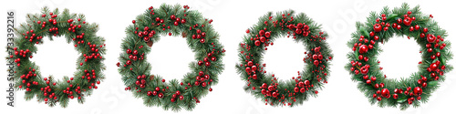 tree wreath with red berries Hyperrealistic Highly Detailed Isolated On Transparent Background Png File