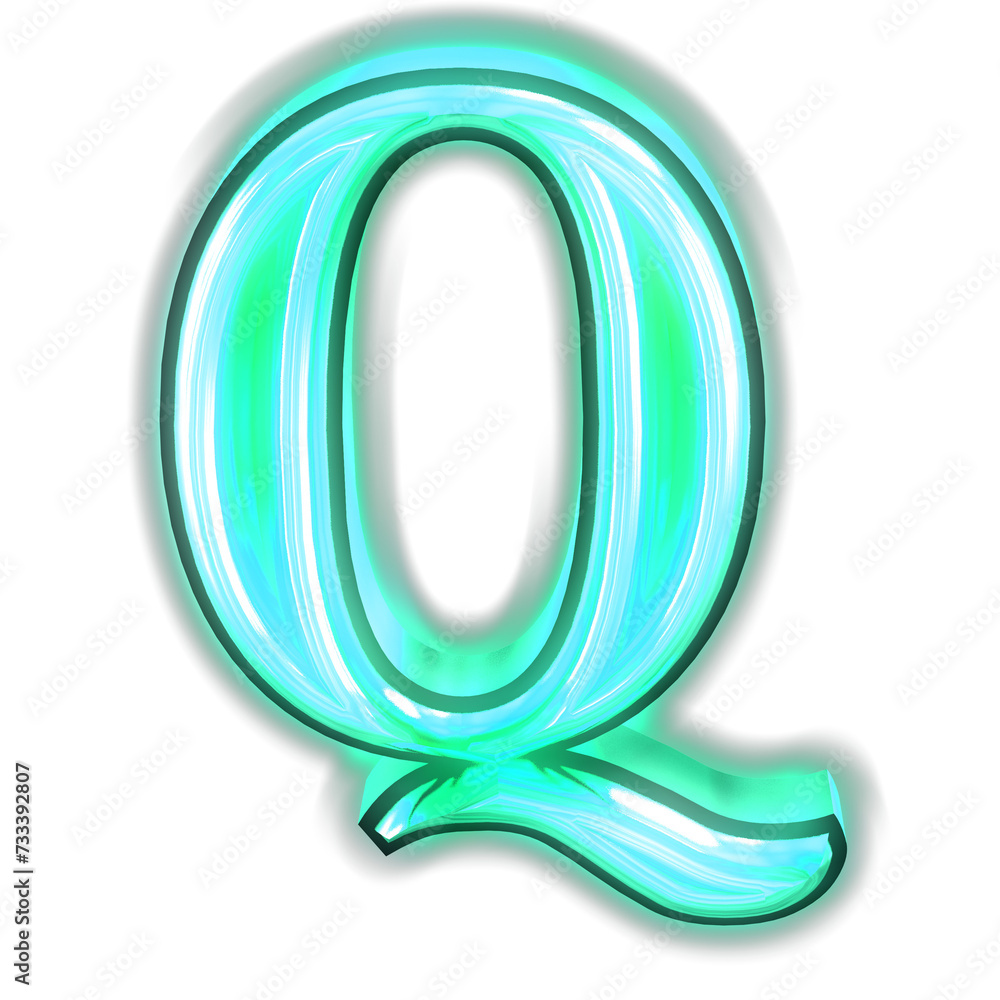Obraz premium Glowing turquoise 3d symbols. letter q