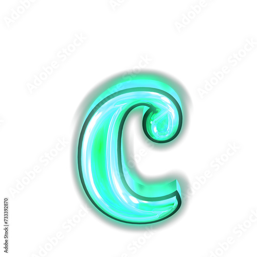 Glowing turquoise 3d symbols. letter c