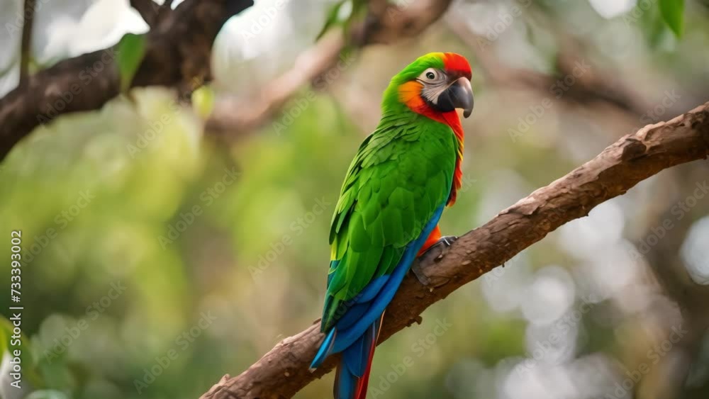 Colorful Parrot Perched on Tree Branch Colorful Parrot Perched on Tree Branch