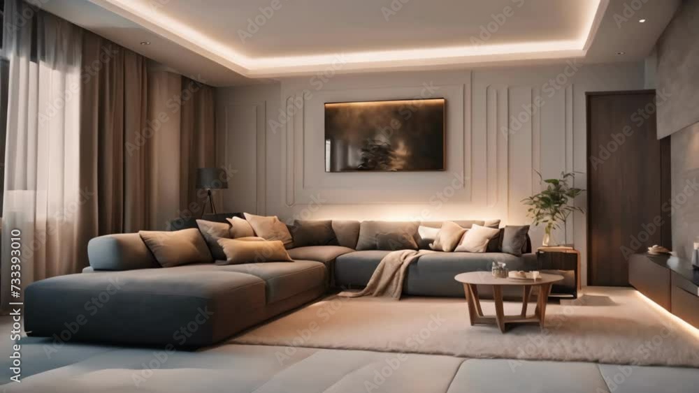 A Living Room With Furniture and a Wall Painting A Living Room With Furniture and a Wall Painting