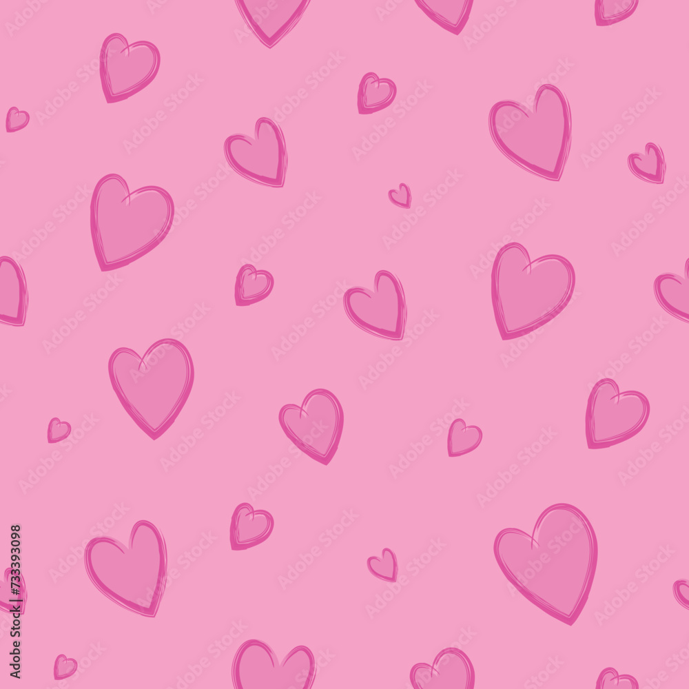 romantic hearts, symbol of love in pink. seamless pattern of abstract lines. simple background in a minimalist style. for print, social media, banner, paper. hand drawn vector art illustration.